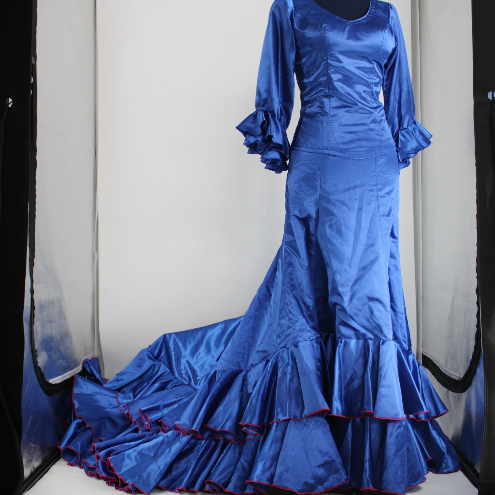 美品 フラメンコ衣装】ブルー×バタデコーラ MAKISCOSTUMES マキ 