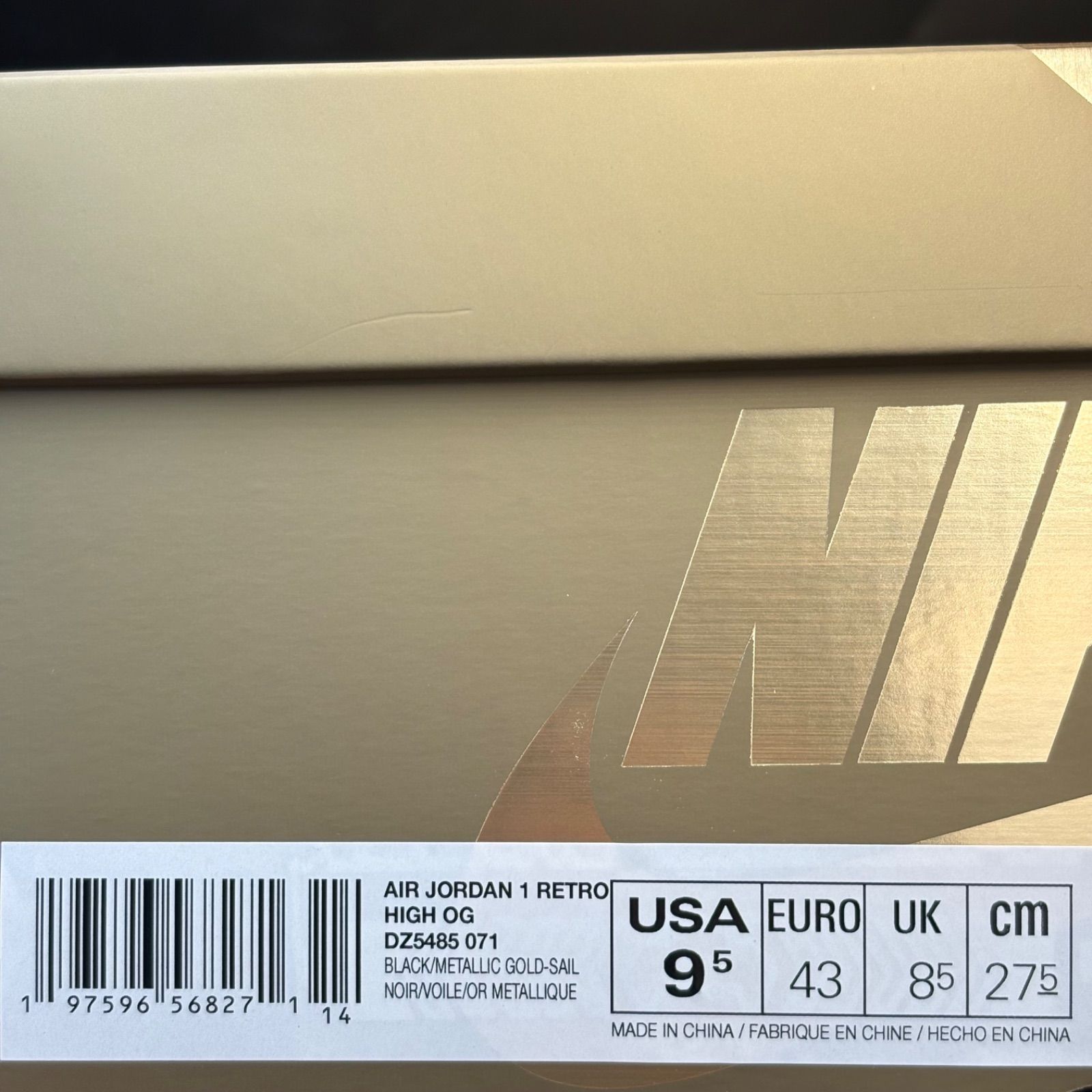  27.5 cm Nike Air Jordan 1 Retro High OG Black and G ナイキ エアジョーダン1 レトロ ハイ ブラック アンド ゴールド DZ 5485-071 スニーカー スニーカー 靴