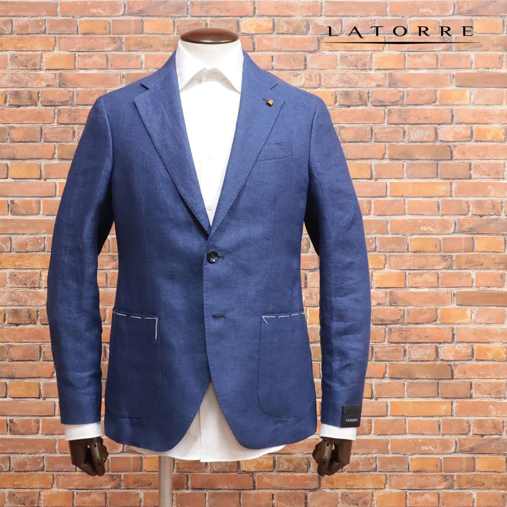 春夏/LATORRE/48サイズ/アンコン ジャケット 清涼リネン オックス生地 軽やか 上品 無地 イタリア製 ラトーレ 新品/紺/ネイビー/kc132/