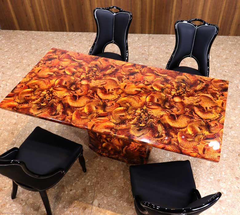 大理石 ダイニングテーブル 180cm マーブル 4人用 龍と鯉