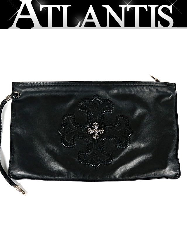 クロムハーツ　ブラックレザー フラットポーチ Chrome Hearts - CHROME HEARTS クロムハーツ SQ ZIP BILL