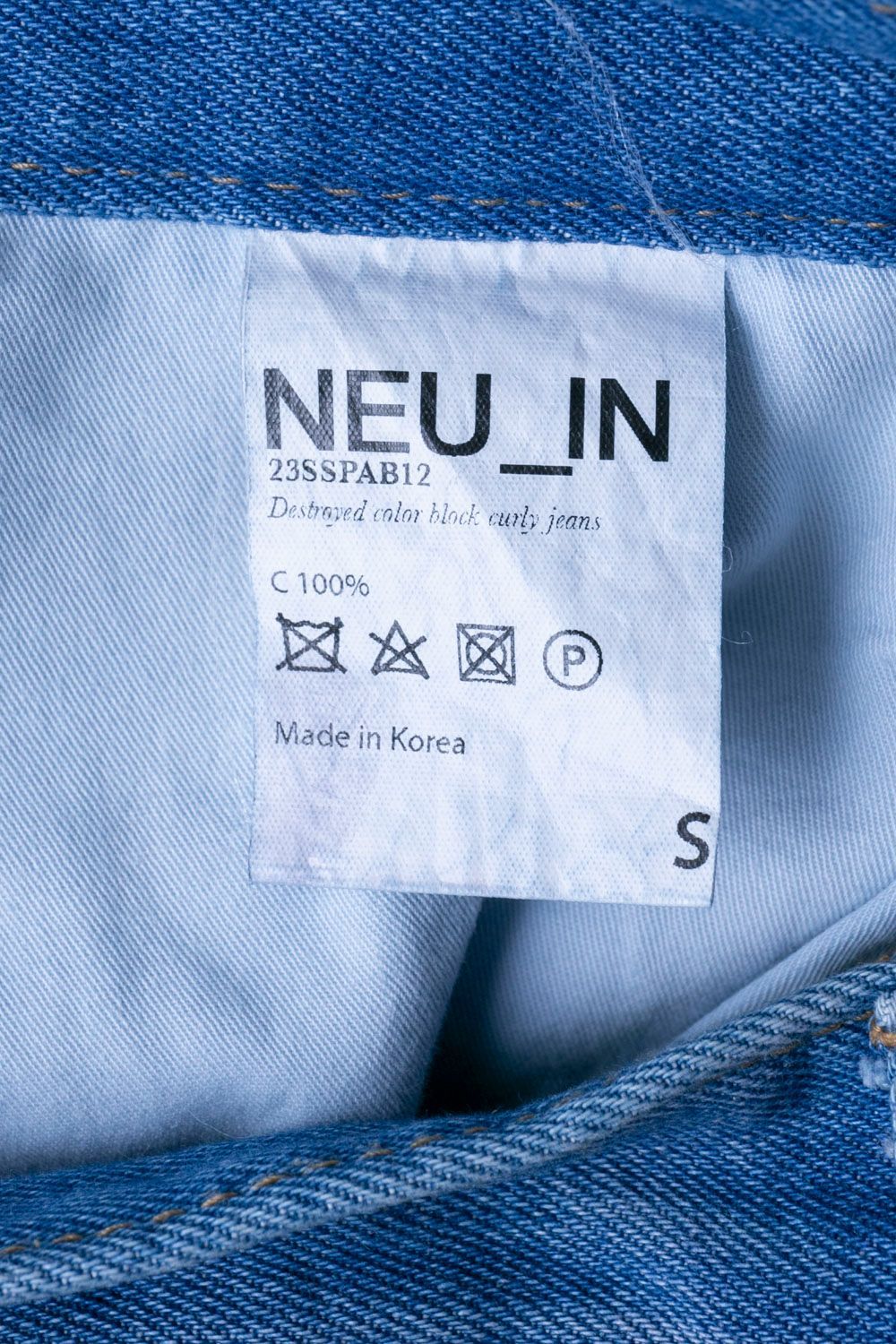 NEU_IN ニューイン DESTROYED COLOR BLOCK CURLY JEANS/デニムパンツ  