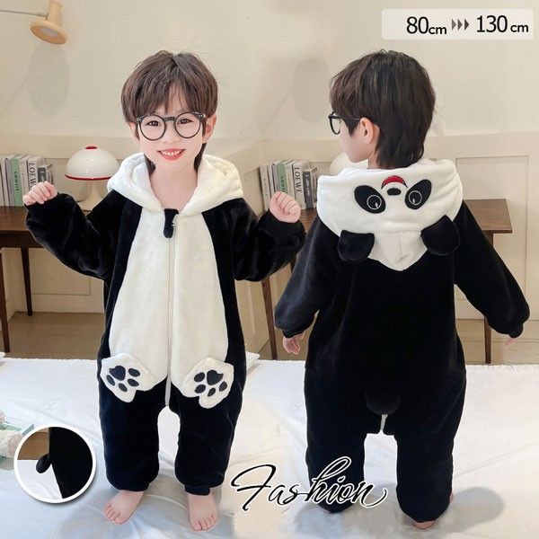 キッズパジャマ 耳付き 長袖 ルームウェア 着る毛布 オールインワン 子供服 パンダ 女の子 もこもこ 男の子 防寒 秋冬 nee3c243856