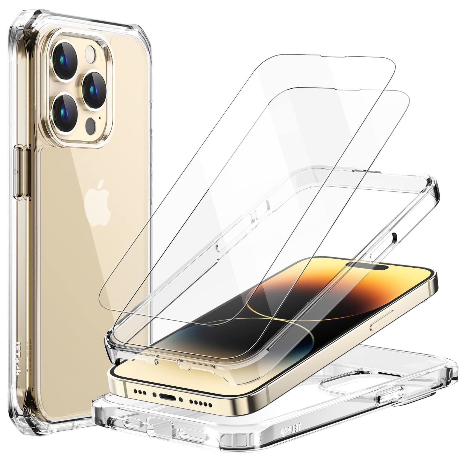 送料無料】JEDirect iPhone 14 Pro 6.1インチ用 ケース 強化ガラスフィルム 2枚付き 360°全面 耐衝撃性バンパー 保護カバー  透明バック (クリア) ハーナーズショップ メルカリ