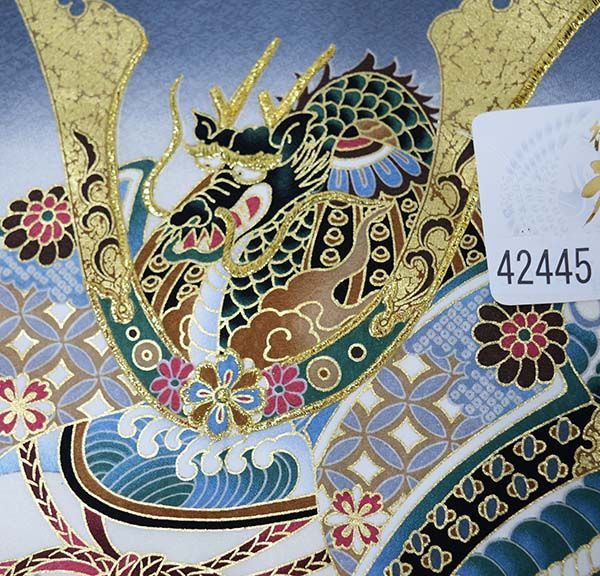 お宮参り 産着 のしめ 男児 正絹 綸子地 金刺繍 グレー地 兜 NO39745 お宮参り 産着 のしめ 男児 男の子 正絹 綸子地 豪華絢爛 金刺繍