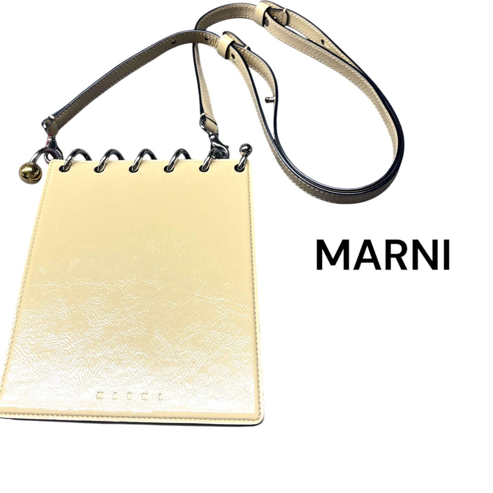 美品 マルニ MARNI ベージュ エナメル レザー ショルダー バッグ 