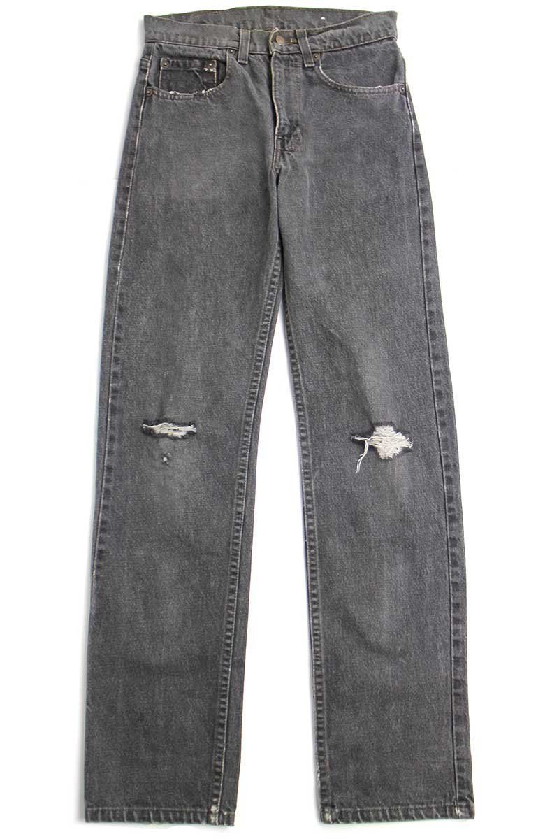 80s USA製 Levi'sリーバイス 505 ダメージ 先染め ブラック デニム