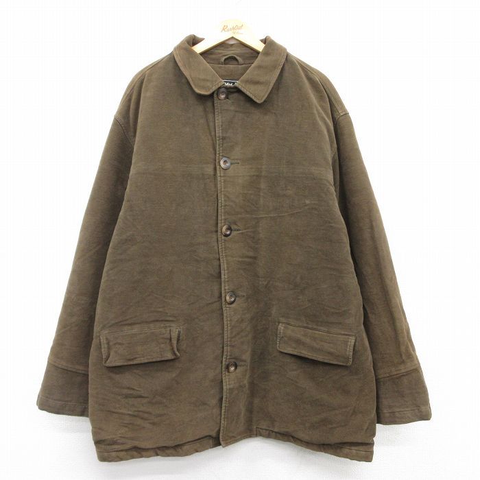 XL/古着 エディーバウアー 長袖 コート メンズ ポーラテック 大きいサイズ ロング丈 コットン 茶系 ブラウン 内側フリース 25feb10 中古 ア