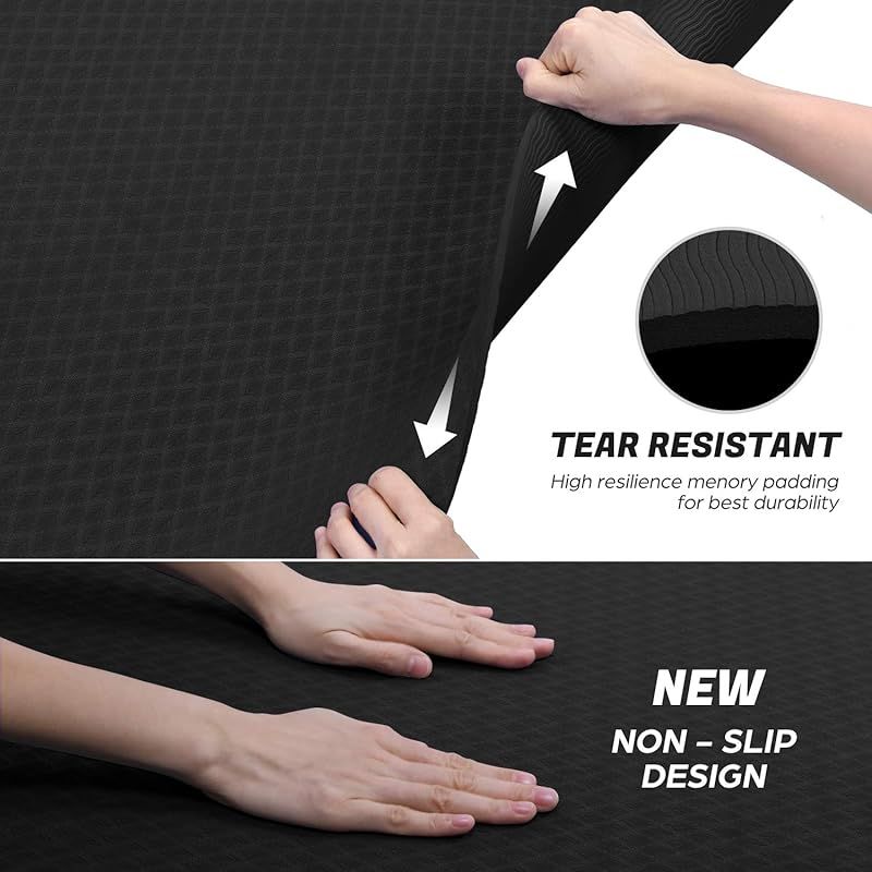 商品 Odoland ヨガマット エクササイズマット 200 x 130 cm 厚6 mm 高密度 ニトリルゴム 滑り止め ストラップ付 二人用 トレーニングマット 収納便利 ブラック 1