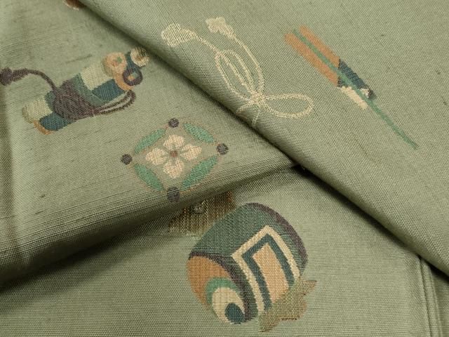 平和屋着物●京の名門・菱屋六右ェ門　紬　打ち出の小槌　扇 　正絹　逸品　未使用　CAAW7792yc 平和屋着物○京の名門・菱屋六右ェ門 紬 打ち出の小槌 扇 正絹 逸品 未