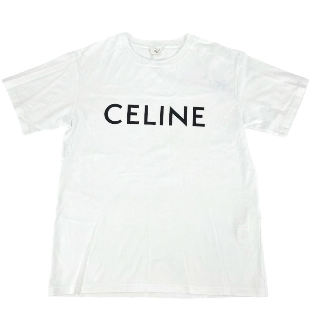 セリーヌ 半袖Ｔシャツ メンズ ロゴプリント ルーズTシャツ オーバーサイズ カットソー 春夏 アパレル トップス 服 CELINE XS ホワイト  白 ブラック 黒 コットン 【中古品】