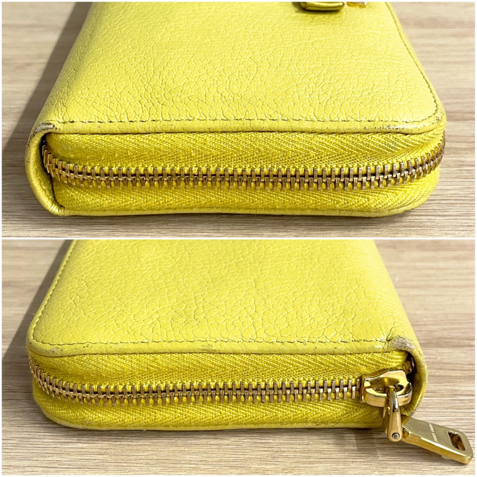 miumiu ミュウミュウ 長財布 レザー リボン イエロー ラウンド