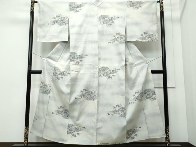 平和屋着物○小千谷紬 モロ入り 100亀甲 風景舞葉文 正絹 逸品 未使用  