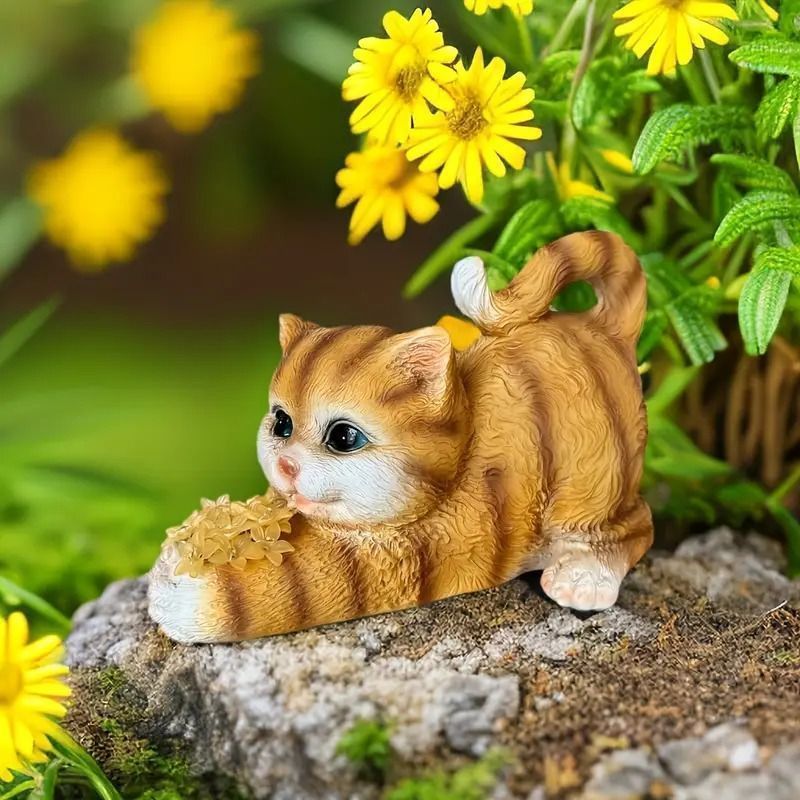 猫 花のライト 猫の置物 ガーデンオーナメント ソーラーライト ガーデンライト 屋外 かわいい 庭 バルコニー 玄関 ソーラー充電 ガーデニングオブジェ ガーデンオブジェ 置物 装飾