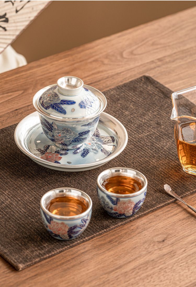 新品】中国茶器 七承堂可懸停山居払雲図三才蓋碗 茶杯 茶碗 煎茶道具