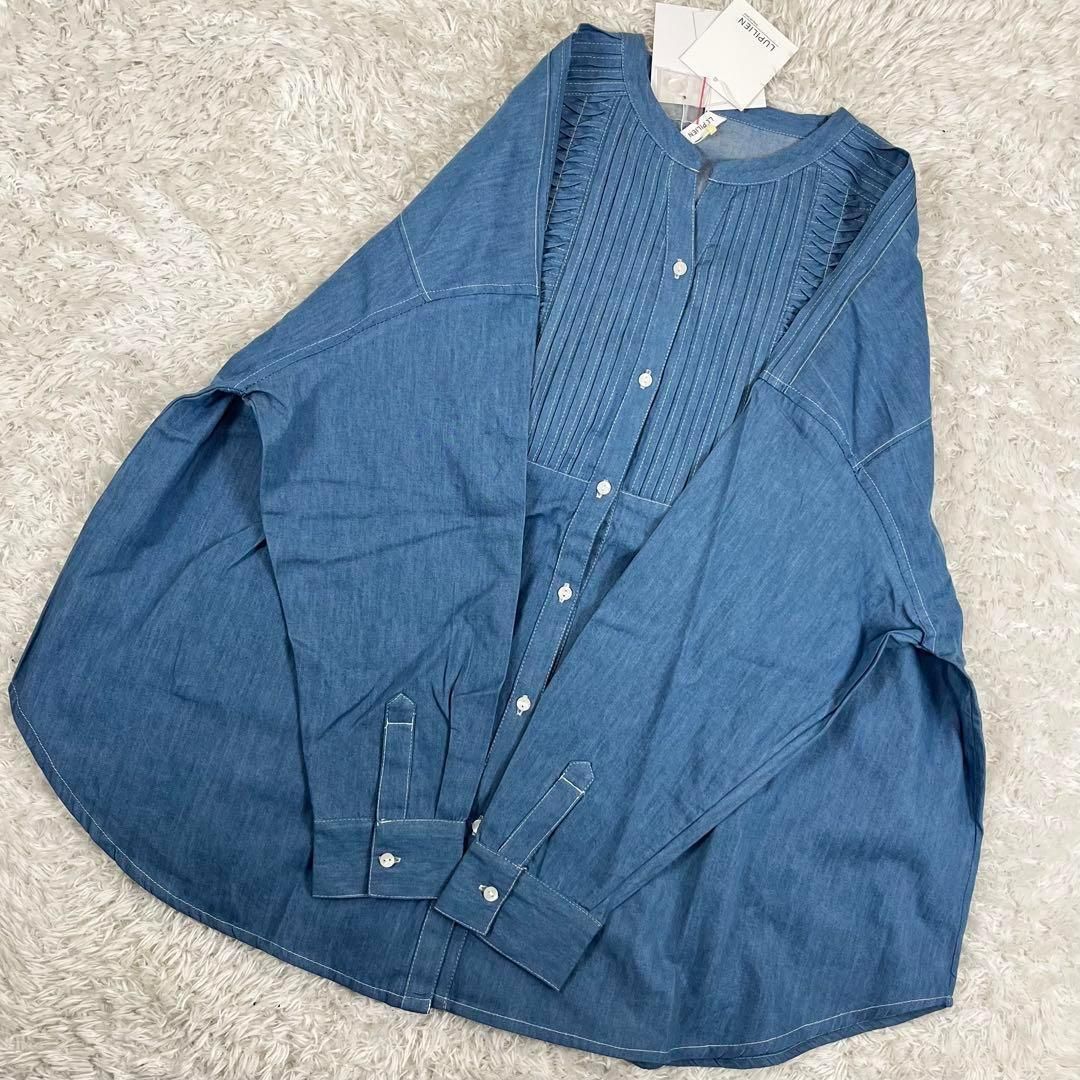 新品 デニムシャツ ブラウス ピンタックブラウス コットン