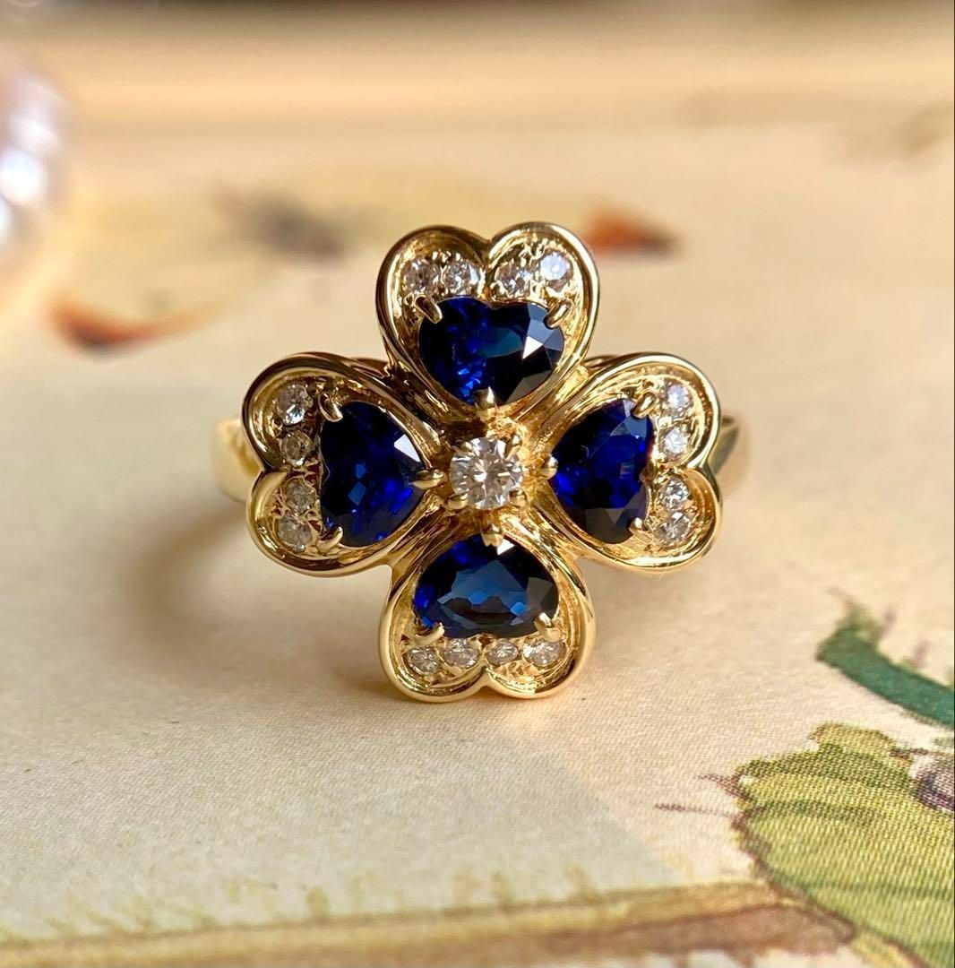k18 VERITE ベリテ 幸せのクローバー ロイヤルブルーサファイア リング 指輪｜鑑別書付き