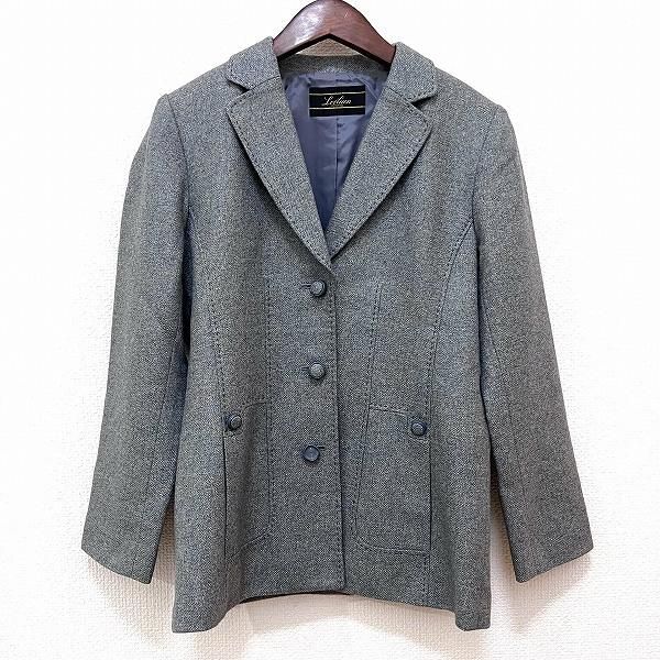 #wnc レリアン Leilian ジャケット 7 青系 グレー ステッチ シルク混 イタリア製生地 レディース [891865]