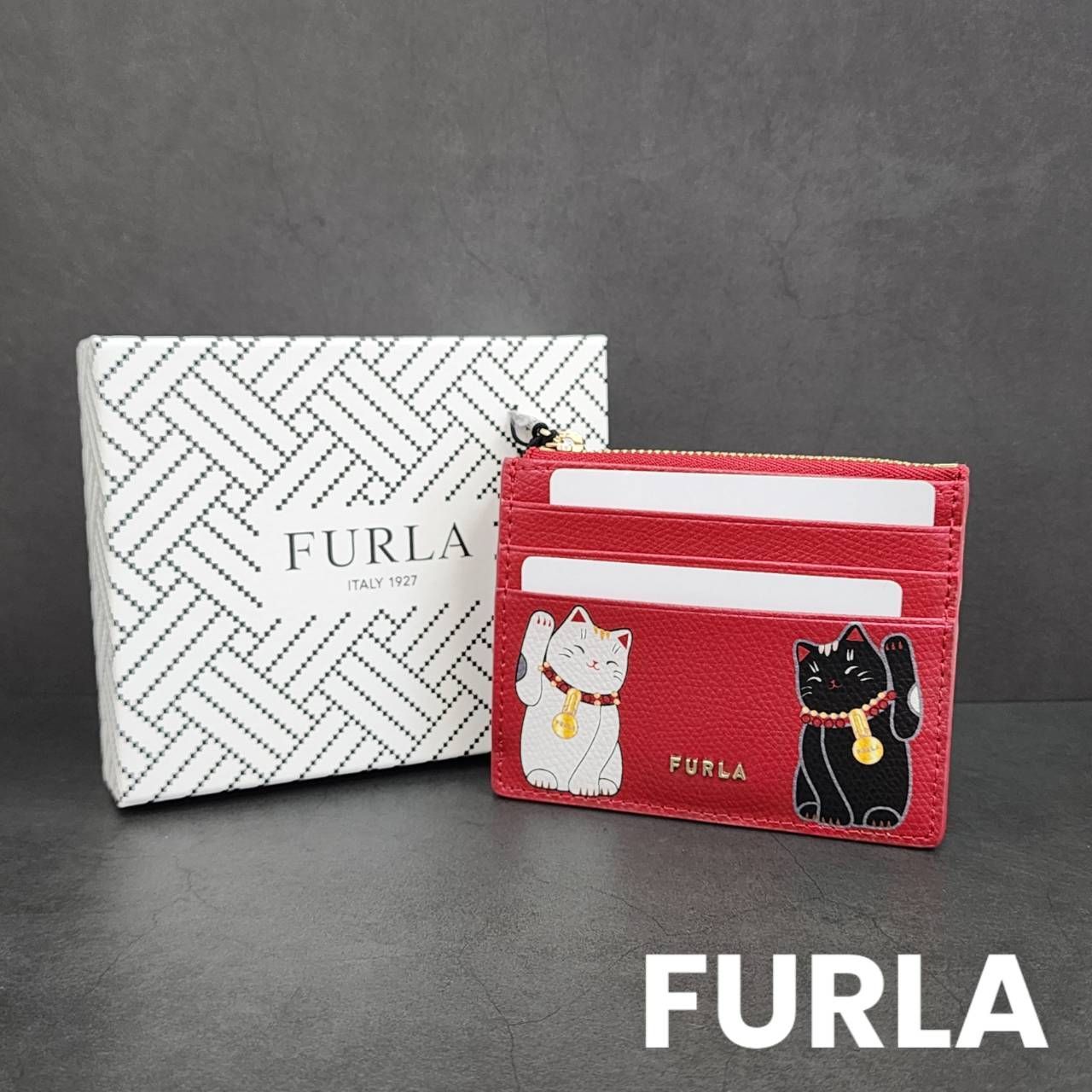 未使用 FURLA フルラ カードケース コインケース 招き猫 箱付き 財布 小銭入れ パスケース 限定 レッド キャット ブランド小物