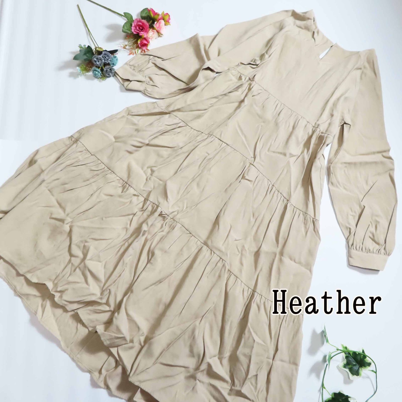 Heather】ヘザー ティアードロングワンピース ベージュ【サイズフリー