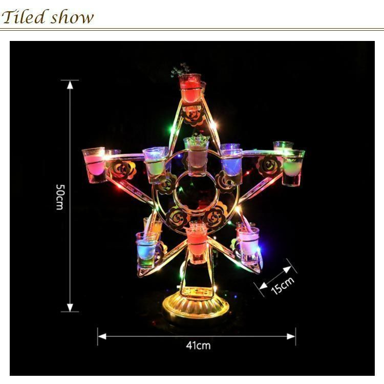 グラス18個付LED酒グラス棚 テキーラ観覧車 星型 USB充電式 コードレス 操作簡単 雰囲気作り カクテルグラスホルダー 酒カップホルダー ワインラック クラブ カラオケ 居酒 DECORATOM_COM_BR