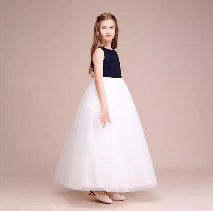 子供ドレス発表会ロングドレス演奏会ネイビー×ホワイトドレスジュニア女の子結婚式フォーマルドレスキッズフォーピアノ発表会