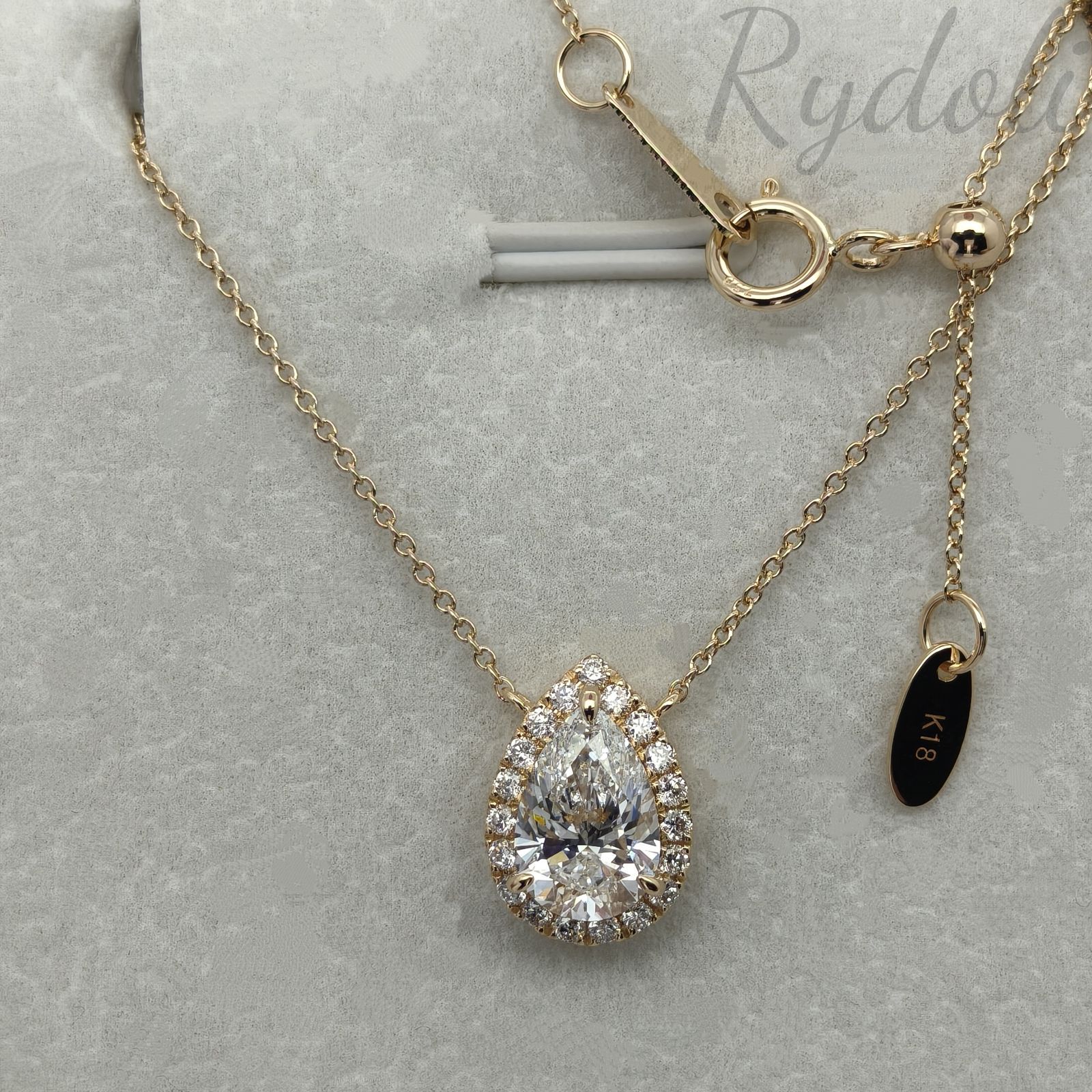 即納発送 K18 1.02ct ペアシェイプ ダイヤネックレス ラボ