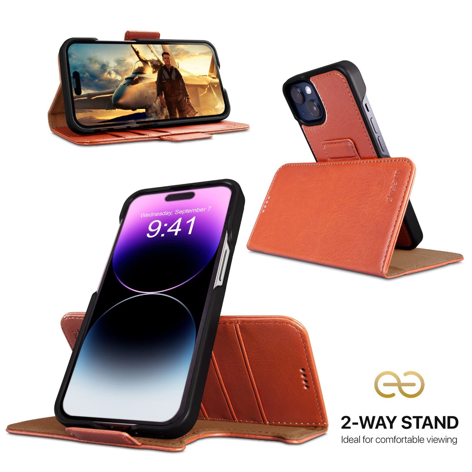 新着商品 マグネット着脱式 ヴィーガンレザー製 耐衝撃 - 携帯電話ケース Plus用 14 RFIDカード保護機能 iPhone 2通りに使えるフリップスタンド付き Apple 財布型ケース - フィボナッチ Fibonacci 2イン1 キャラメル CHRISTIANNAURATH_COM_BR