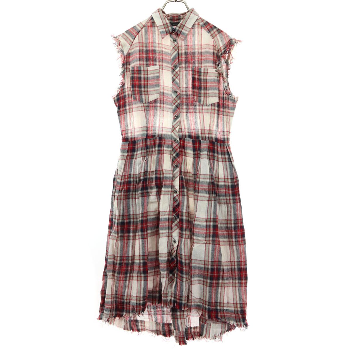 DIESEL ディーゼル ノースリーブ シャツワンピース レッド系