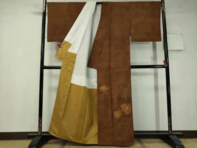 平和屋着物○訪問着 紬地 総刺繍 舞花文 暈し染め 正絹