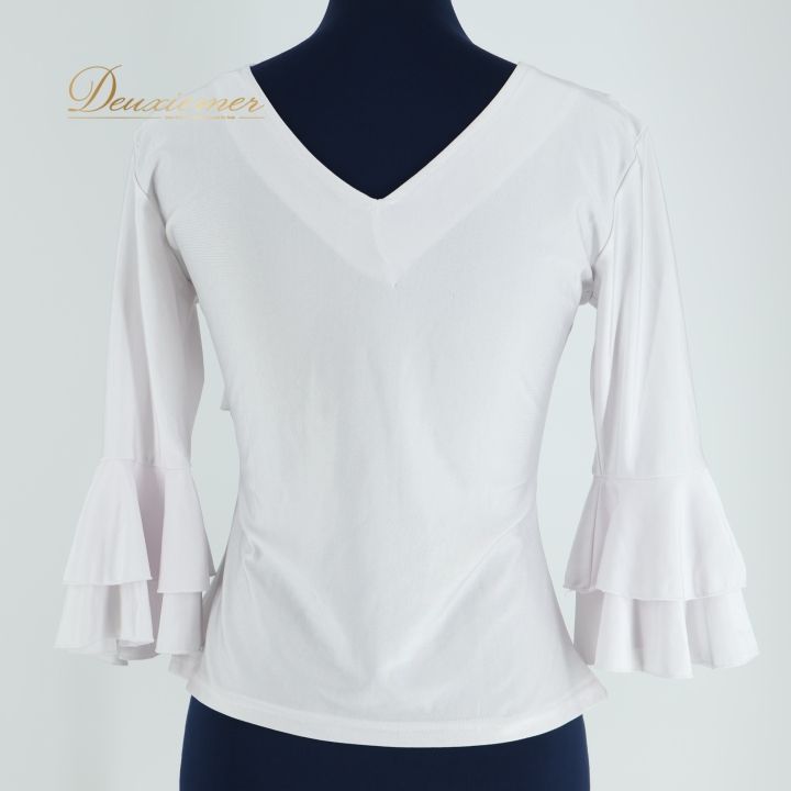 美品　フラメンコブラウス　衣装　イベリア　HERＭOSA 前開きトップス 美品 フラメンコ衣装】ブルー HERMOSA IBERIA ブラウス トップス 美品