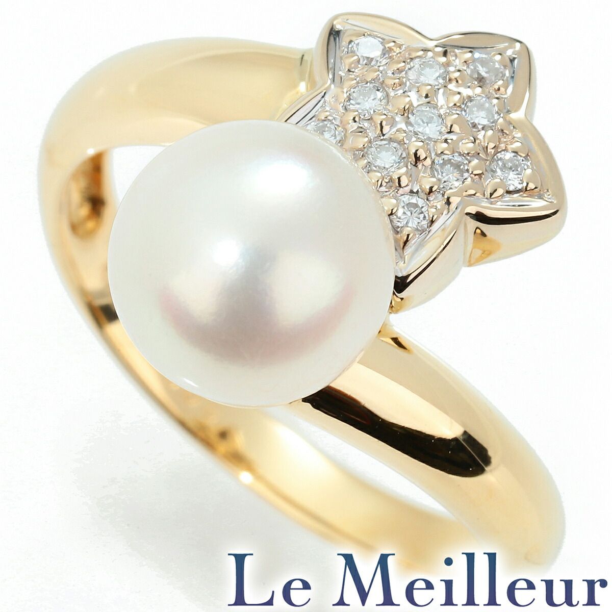 パールリング 指輪 アコヤ真珠 8mm ダイヤモンド K18 12号 中古  