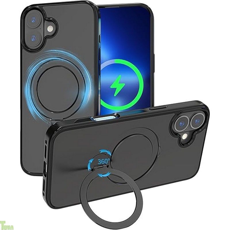 smhokesu iPhone 17 用 ケース Magsafe 対応 【定点360度回転スタンドとMagSafe併用】超絶安定性 半透明感 マグセーフ 超強力な磁力 縦横両対応 米軍MIL規格取得・耐衝撃 アイフォン 17 用カバー 指紋防