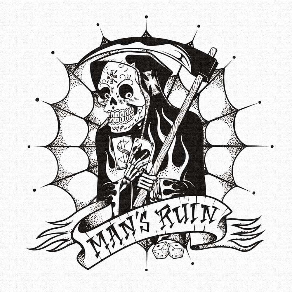 送料込】アートパネル OILSHOCK DESIGNS オイルショックデザインズ 骸骨 スカル 死神 蜘蛛の巣 トランプ サイコロ ダイス 白黒  モノトーン タトゥー TATTOO pa369 - メルカリ, image size:1000x1000