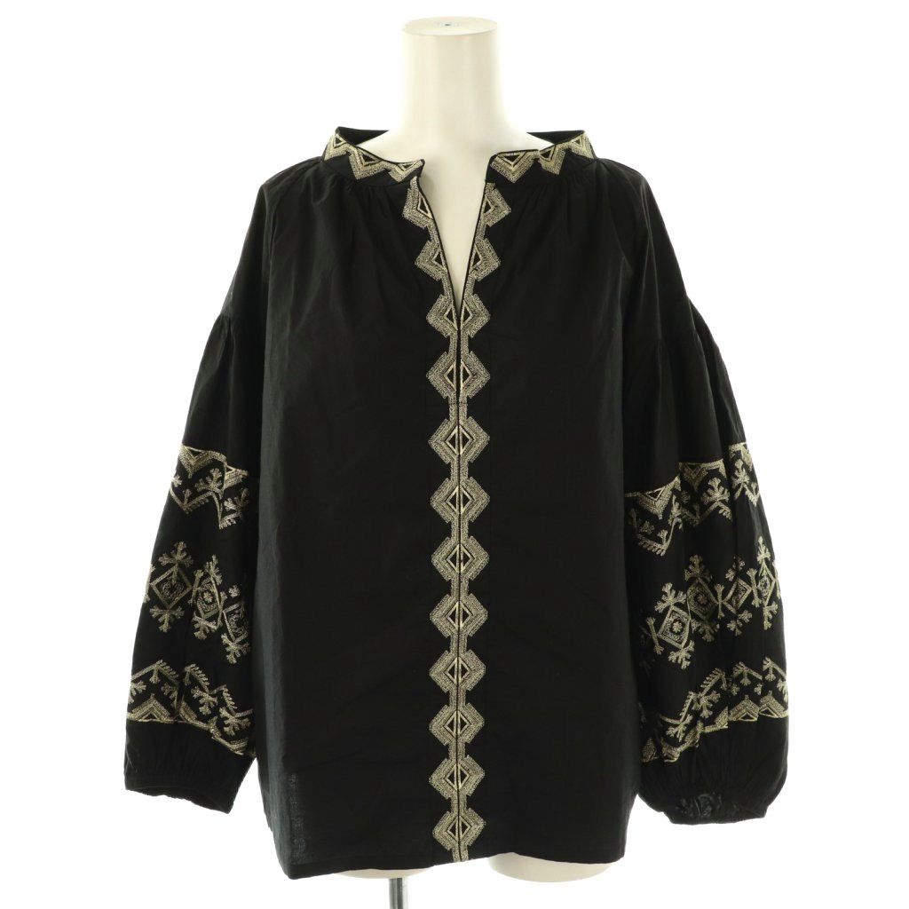 ヌキテパ NE QUITTEZ PAS! 総柄 長袖ブラウス 刺繍 黒 ブラック