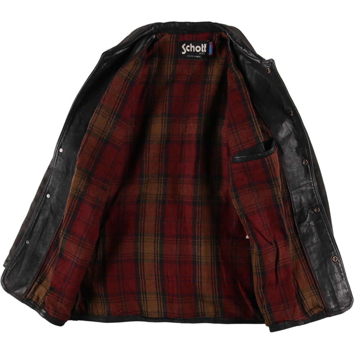 【美品】アメリカ製　Schott ジャケット　レザー　チェック柄 ☆美品MADE IN USA Schott ジャケットレザーチェック柄