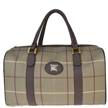 【中古】 バーバリーズ BURBERRYS ボストンバッグ ハンド トラベル 旅行かばん ノバチェック ブラウン キャンバス レザー 01BJ129