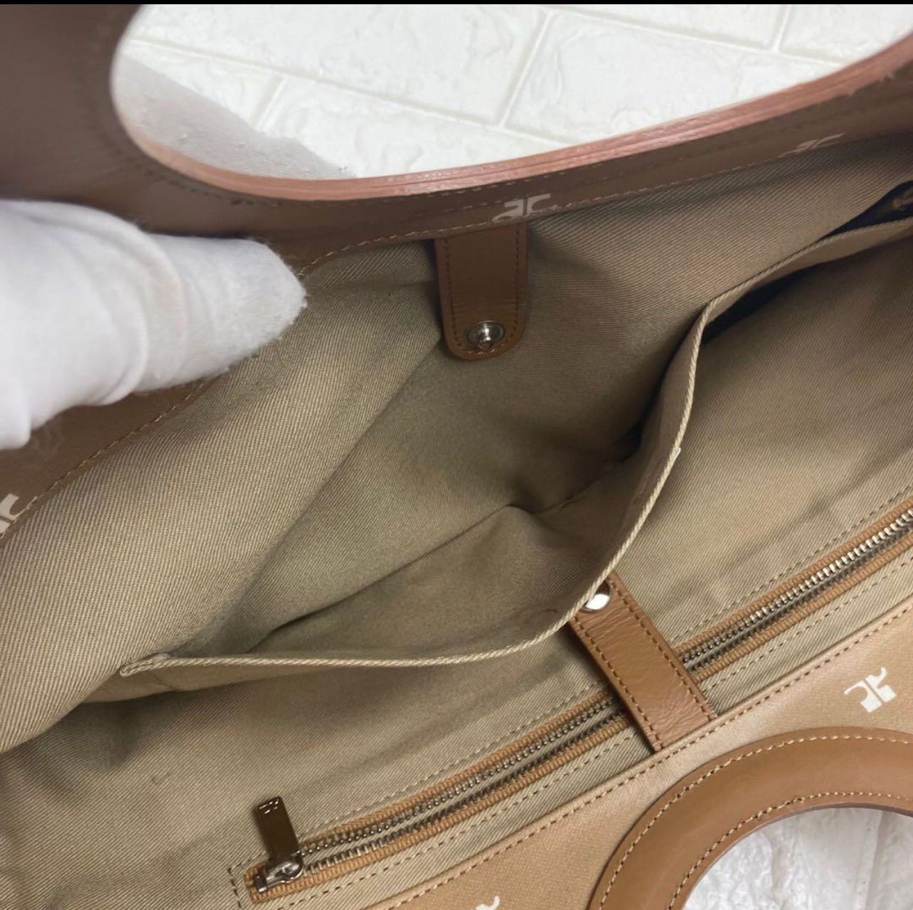 希少レア courreges クレージュ ハンドバッグ 総ロゴ ベージュ トート 