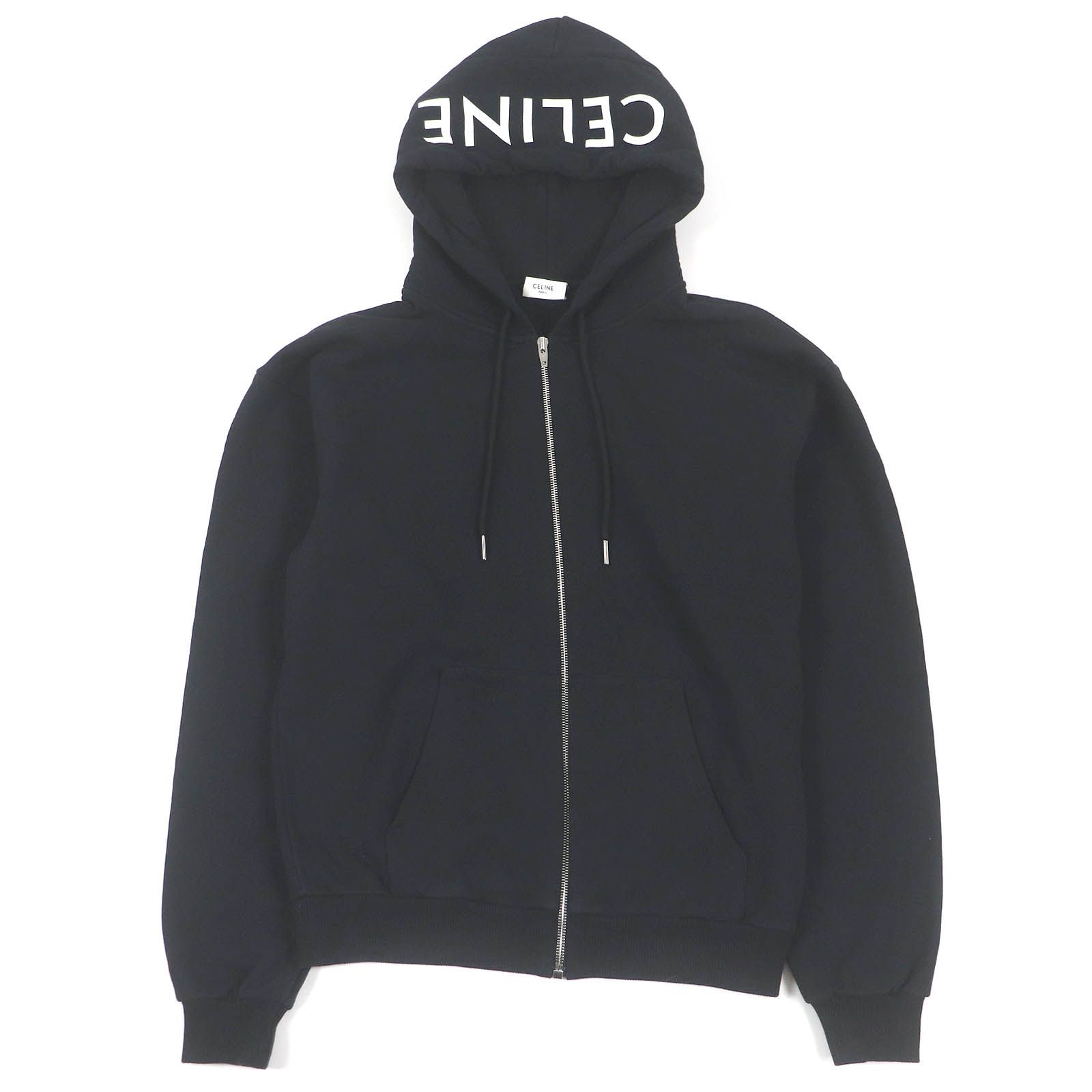 【美品】セリーヌ　ドローコードロゴ　パーカー　ブラック 美品】セリーヌ ドローコードロゴ パーカー ブラック メンズ