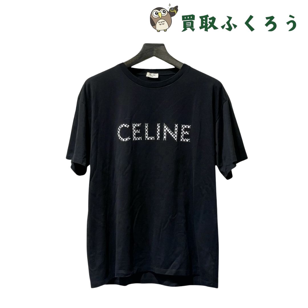 CELINE ブラック ロゴ 半袖Tシャツ セリーヌ CELINE スタッズ ロゴ 半袖 Tシャツ ブラック / 黒