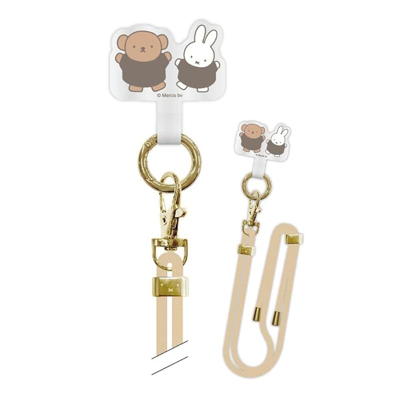 【新着商品】【カラー：ミッフィー＆ボリス】多機種対応 ミッフィー スマホ マルチ リング + 下落防止 ショルダーストラップ リングホルダー 取り付け ネック ストラップ スマホホルダー 