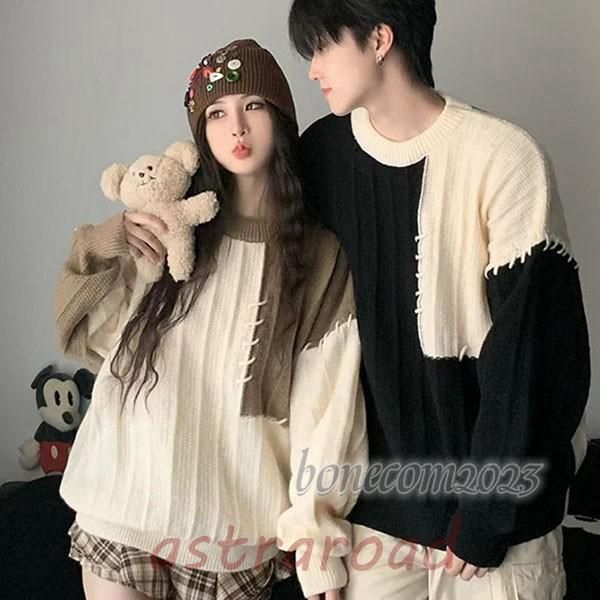 ペアセーター カップル お揃い 長袖 秋冬 クルーネック ペアルック 上品 クリスマス プレゼント かわいい 秋冬 ニットセーター レジャーセーター qlz0127-1.jpg