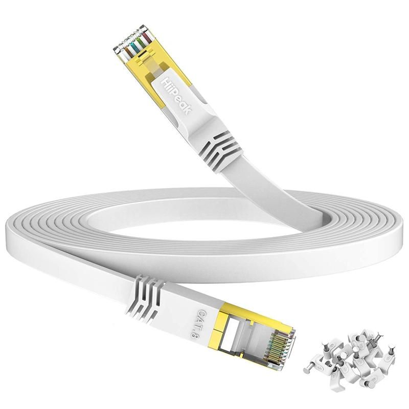 HiiPeak CAT8 LANケーブル フラット カテゴリー8 超高速 40Gbps 2000MHz イーサネットケーブル RJ45コネクタ 金メッキ SFTP 10m ホワイト