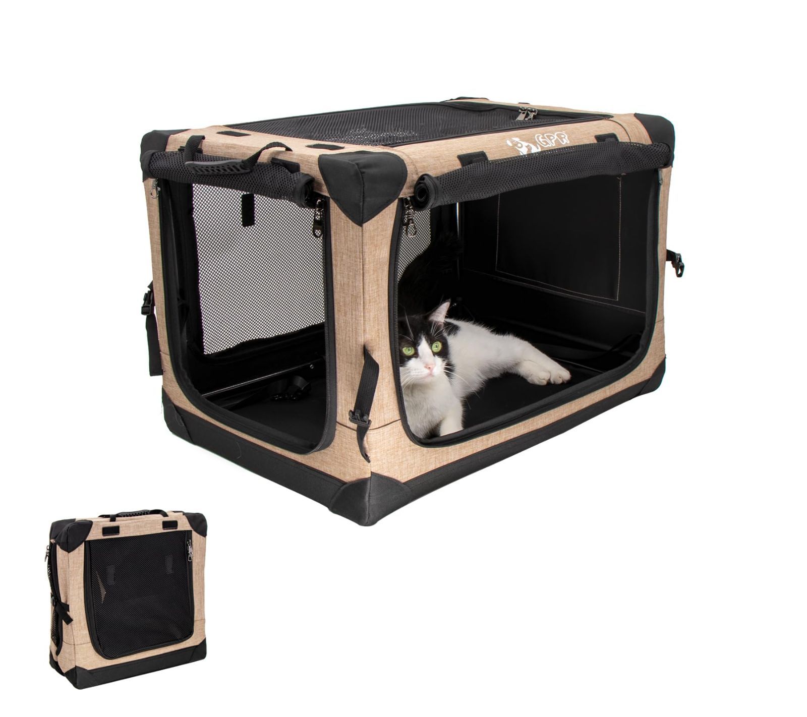 商品 GPR ペット用ソフトクレート ペットキャリー ペットハウス 猫犬兼用 折りたたみ式 洗濯 取り外し カーキ M