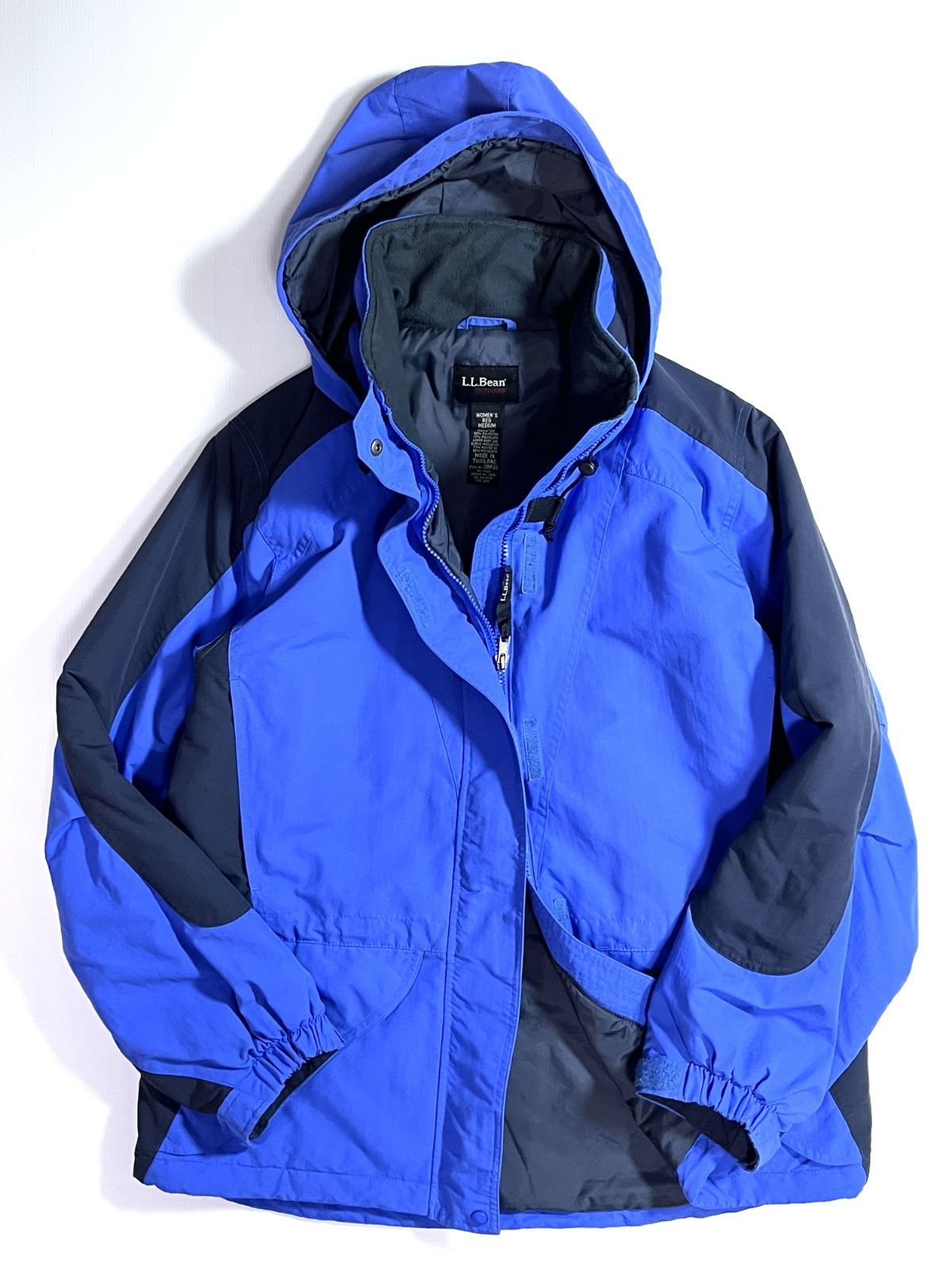 00s L.L.Bean エルエルビーン 刺繍ロゴ 3M Thinsulate シンサレート ライトロフト 中綿入り フード 2WAY ジップアップ 切替し ナイロンジャケット マウンテンパーカー M ライトブルー チャコールグレ