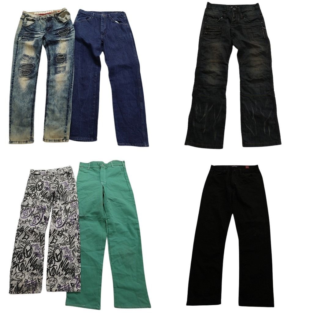 古着卸 まとめ売り デニム パンツ 6枚セット (メンズ 36 /34 /32 ) Y2K グランジ ブラックデニム カーゴ 総柄 カラー 中古 古着 MY5342