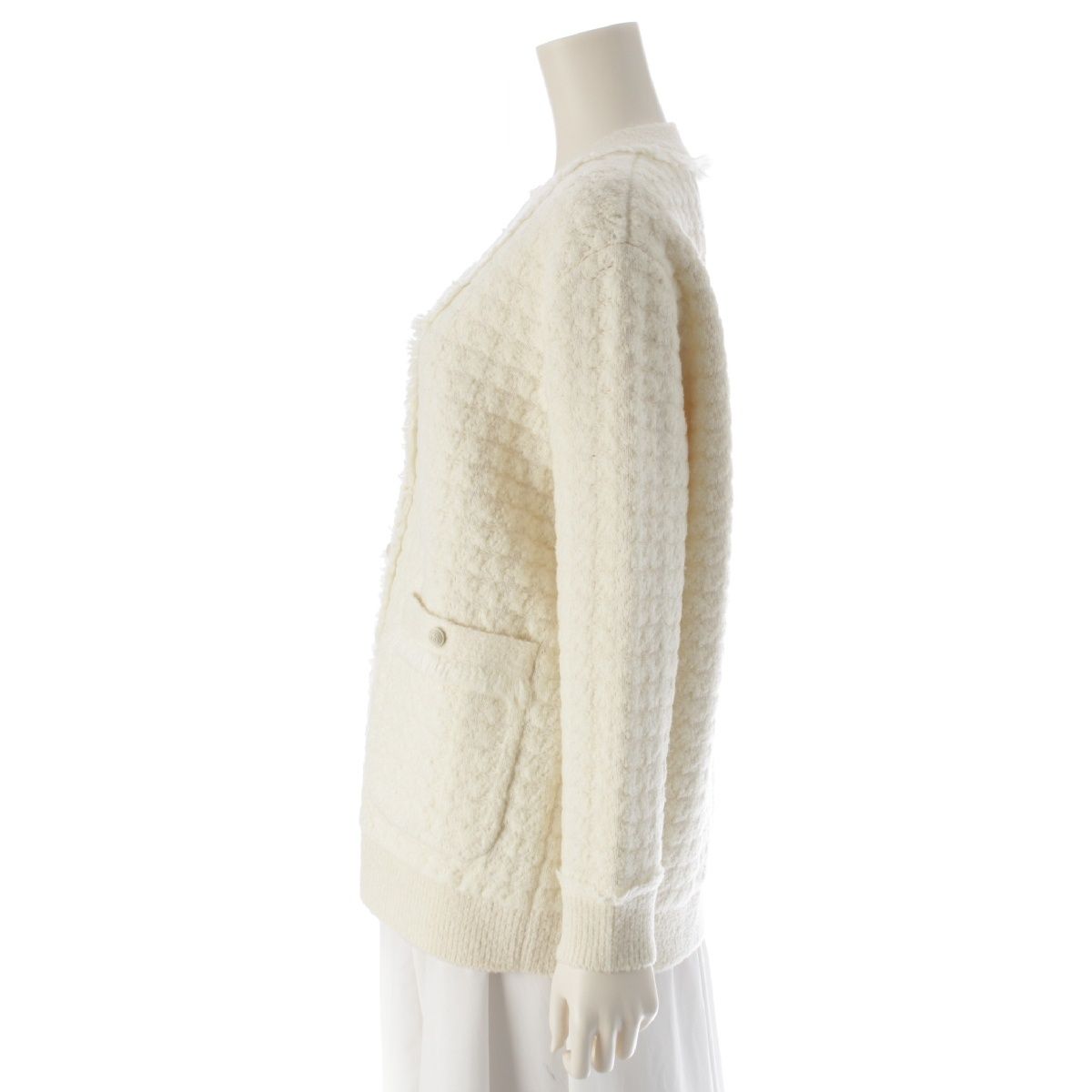 Drawer ドゥロワー ジャガードフリンジ7Gカーディガン ホワイト 白 Drawer ドゥロワー ジャガードフリンジ7Gカーディガン ホワイト 白