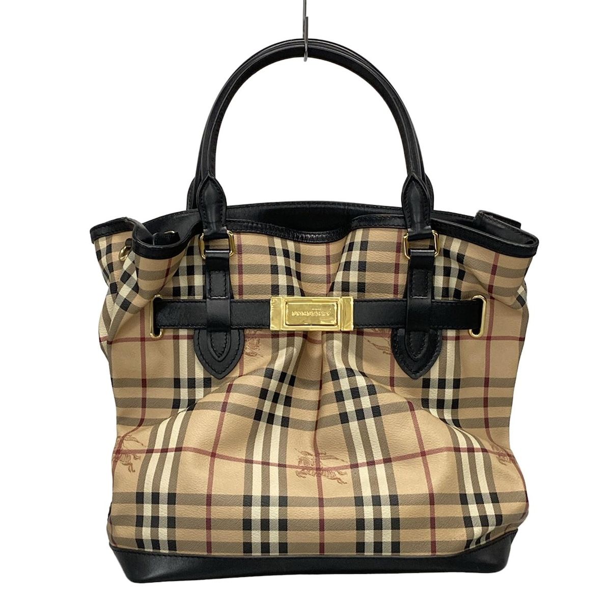 BURBERRY|Burberry バーバリー ハンドバッグ 3865893 ベージュ×黒×マルチ ヘイマーケットチェック柄 レザー