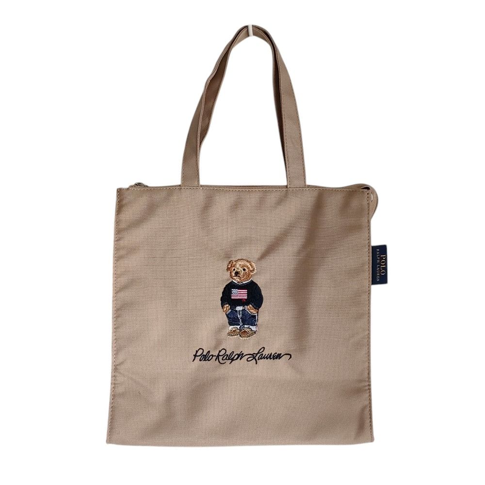 土日特価『美品未使用』ポロ・ラルフ・ローレン トートバッグ ベージュ/ブラック 美品 POLO RALPH LAUREN ポロラルフローレン ポロベア 刺繡