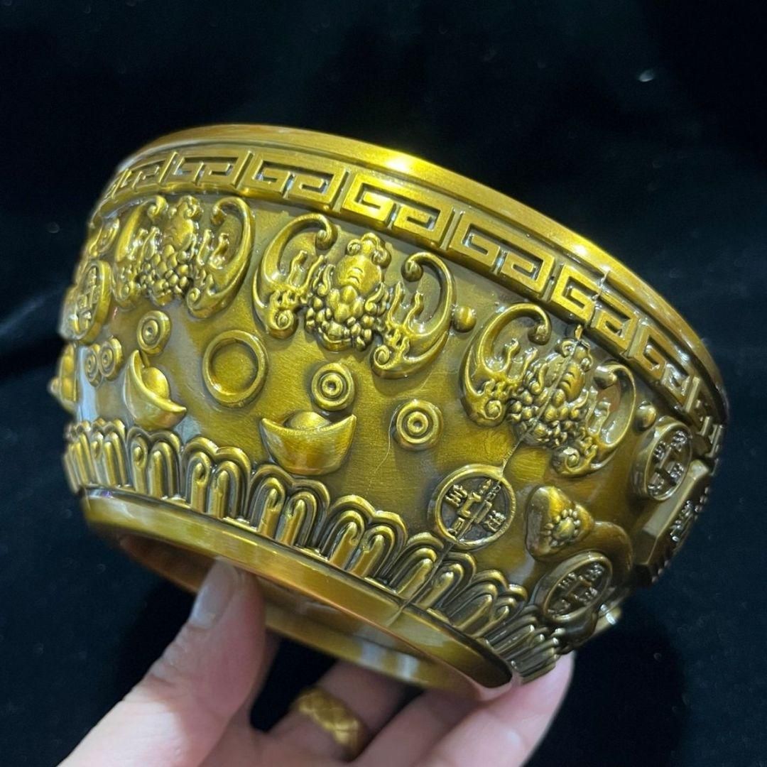 乾坤聚宝盆 銅器 装飾品 工芸品 美術品 置物 銅 細工 彫刻 乾坤聚宝盆 福禄寿喜 双魚紋飾 工芸品 美術品 置物